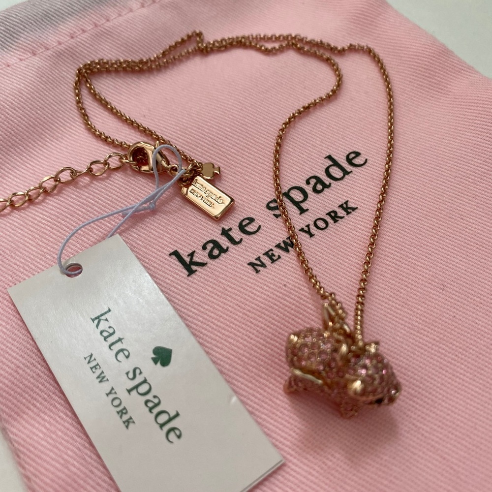 ♠️Kate Spade Imagination Pave Pink Piggy Necklace NWT - Picture 7 of 9